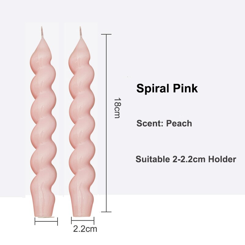 Decorative Pair of Twisted Pillar Candles with a rich hue of baby pink, showcasing intricate design.